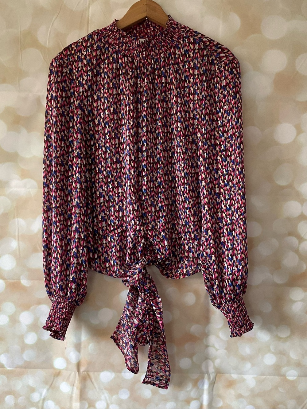 Maison d’ Amelie Paris Multicolor Printed Sheer Tie-Front Blouse